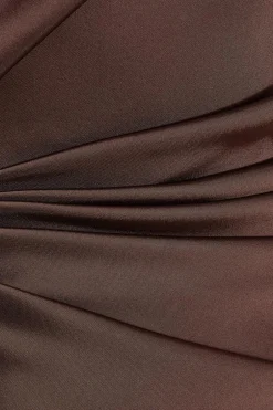 Quiz Satin Wrap Neck Maxi Dress Brown Outlet
