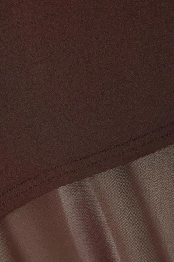 Quiz Strapless Mesh Hem Maxi Dress Brown