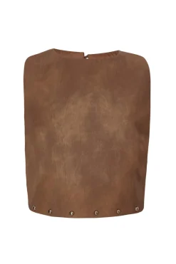 Quiz Brown Studded Faux Leather Top Discount