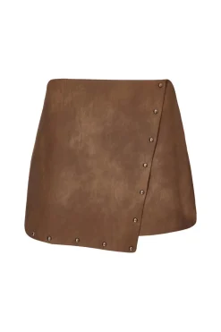 Quiz Brown Studded Faux Leather Skort Outlet