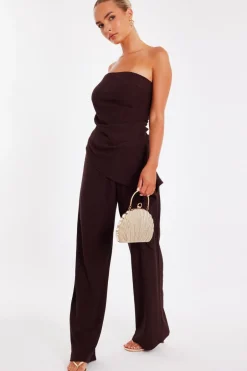 Quiz Brown Textured Palazzo Trousers Discount