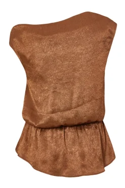 Quiz Brown Textured Satin Top
