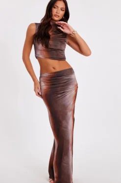 Quiz Brown Tie Dye Maxi Skirt Sale