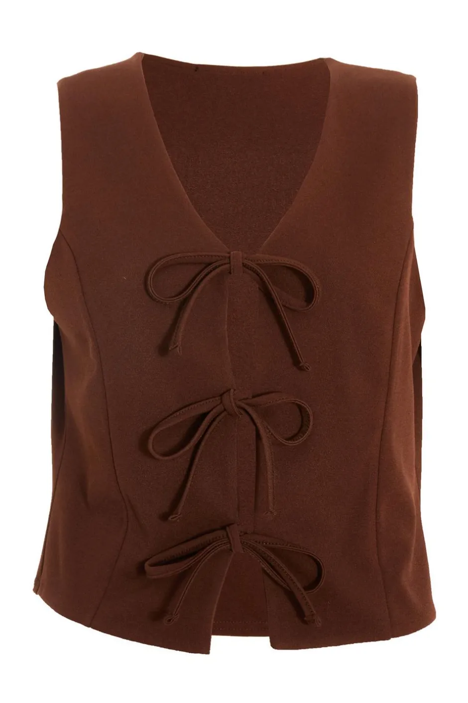 Quiz Brown Tie Up Sleeveless Waistcoat Best