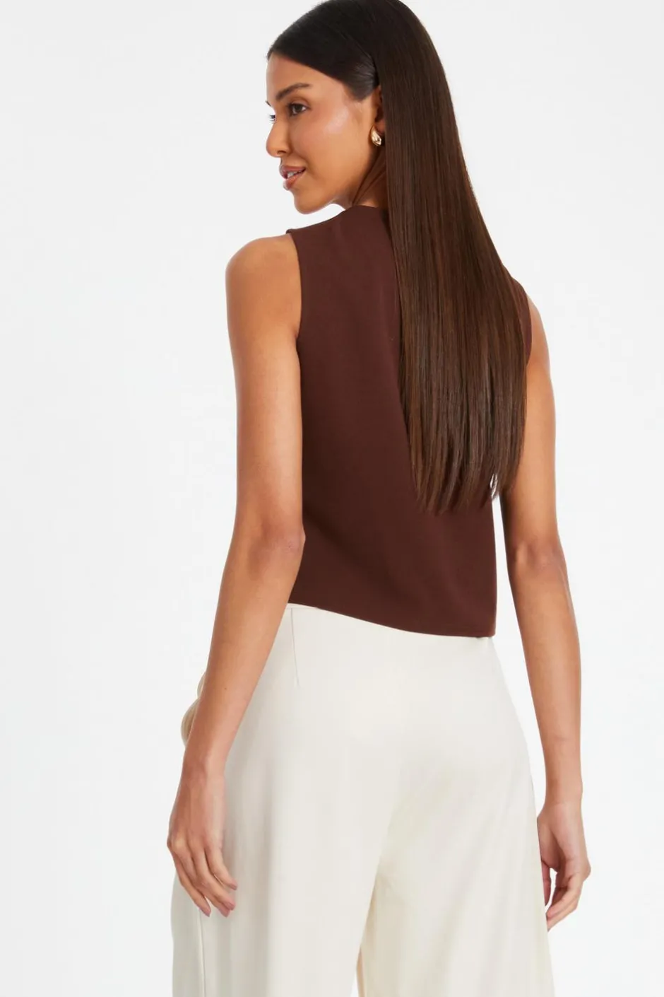 Quiz Brown Tie Up Sleeveless Waistcoat Best