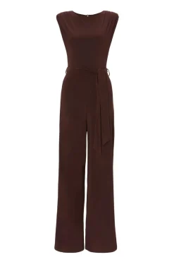 Quiz Tie Waist Jumpsuit Brown Online