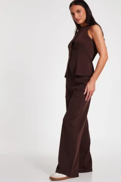 Quiz Wide Leg Trousers Brown Clearance