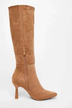 Quiz Faux Suede Knee High Boots Camel Discount