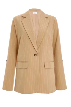 Quiz Camel Pinstripe Ruched Sleeve Blazer Sale