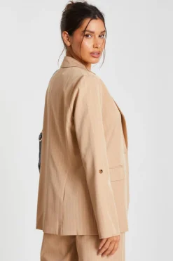 Quiz Camel Pinstripe Ruched Sleeve Blazer Sale