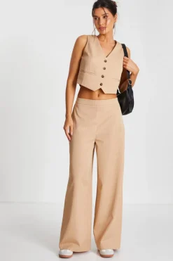 Quiz Camel Pinstripe Waistcoat Sale