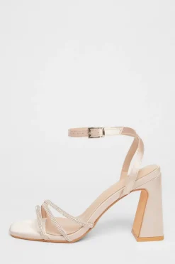 Quiz Diamante Block Heels Champagne Online