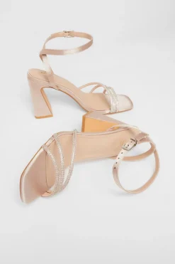 Quiz Diamante Block Heels Champagne Online