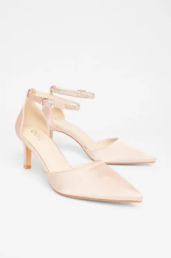 Quiz Diamante Strap Court Heels Champagne New