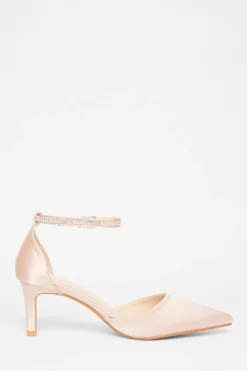 Quiz Diamante Strap Court Heels Champagne New