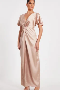 Quiz Knot Front Maxi Dress Champagne Online