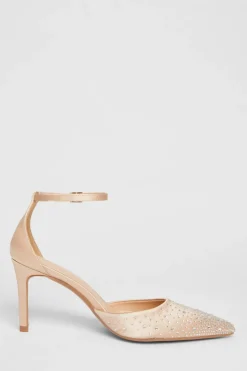 Quiz Satin Diamante Court Heels Champagne Outlet