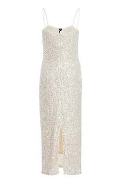 Quiz Champagne Sequin Bow Front Midaxi Dress Clearance