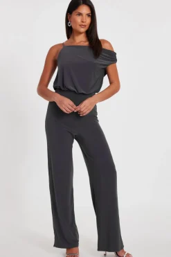 Quiz Asymmetric Draped Jumpsuit Charcoal Online
