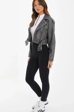 Quiz Charcoal Faux Leather Oversized Biker Jacket Clearance