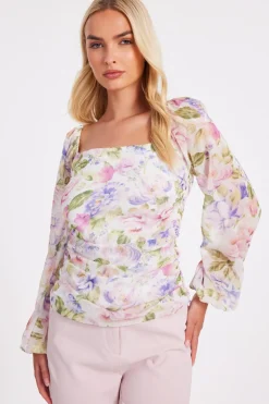 Quiz Chiffon Floral Long Sleeve Top New