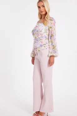 Quiz Chiffon Floral Long Sleeve Top New