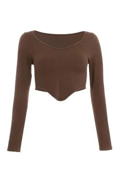 Quiz Chocolate Ribbed Crop Top Brown Outlet