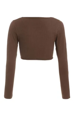Quiz Chocolate Ribbed Crop Top Brown Outlet