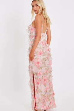 Quiz Coral Chiffon Floral Maxi Dress Best