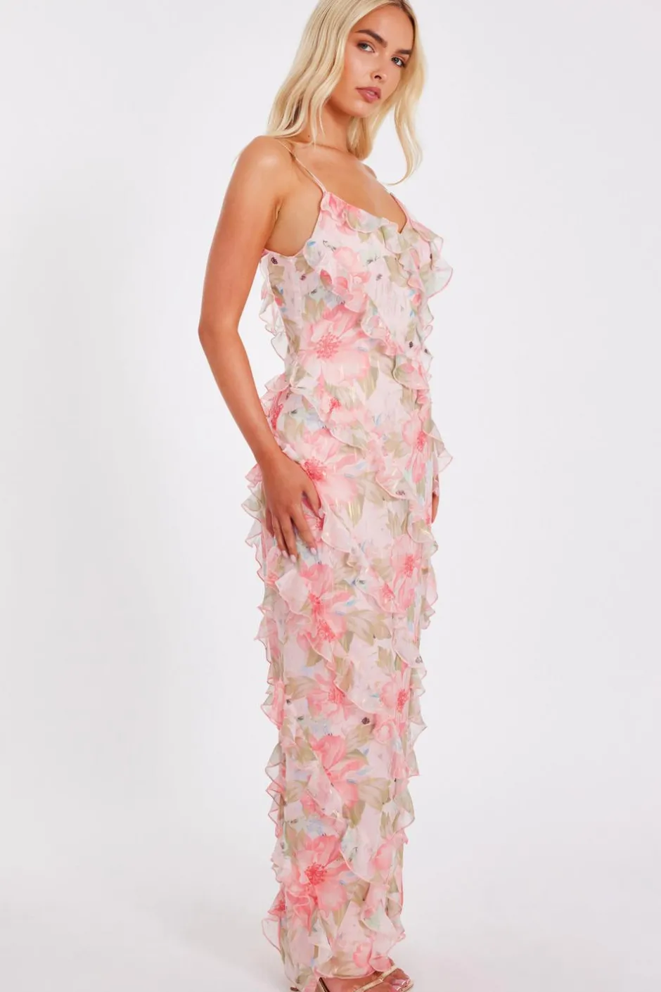 Quiz Coral Chiffon Floral Maxi Dress Best