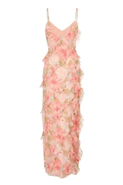 Quiz Coral Chiffon Floral Maxi Dress Best
