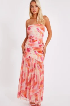 Quiz Coral Mesh Floral Midaxi Dress Best