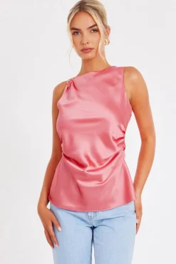 Quiz Coral Satin Buckle Top Online