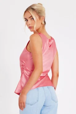 Quiz Coral Satin Buckle Top Online