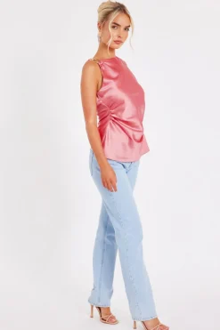 Quiz Coral Satin Buckle Top Online