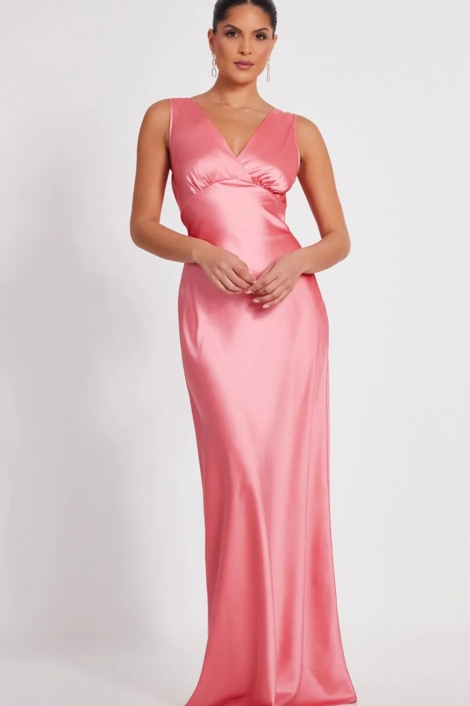 Quiz Satin Cowl Back Maxi Dress Coral Outlet