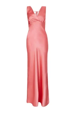 Quiz Satin Cowl Back Maxi Dress Coral Outlet