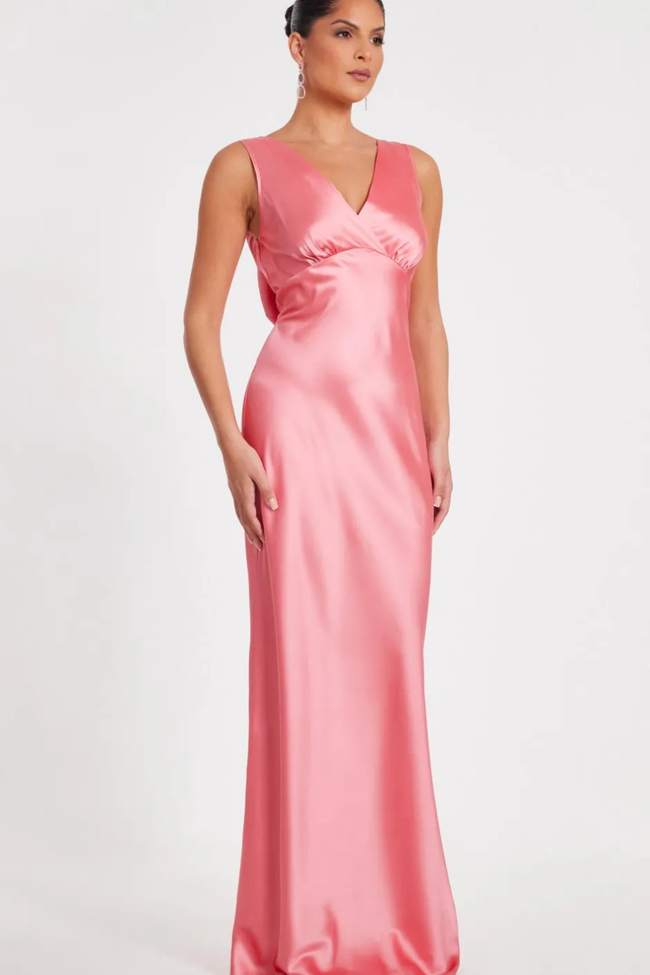 Quiz Satin Cowl Back Maxi Dress Coral Outlet