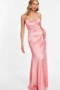 Quiz Satin Cross Back Maxi Dress Coral Discount