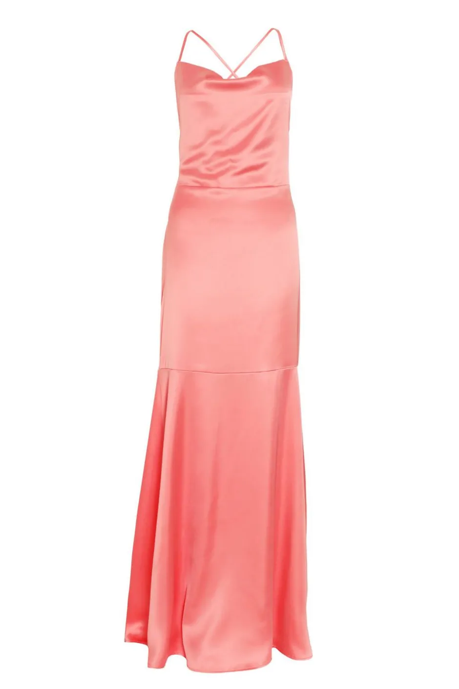 Quiz Satin Cross Back Maxi Dress Coral Discount