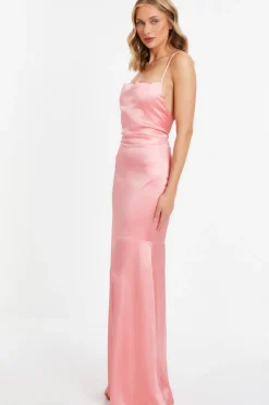 Quiz Satin Cross Back Maxi Dress Coral Discount