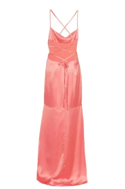 Quiz Satin Cross Back Maxi Dress Coral Discount