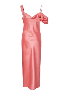 Quiz Satin Drop Shoulder Maxi Dress Coral Hot