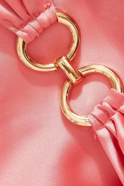 Quiz Satin Ruched Midaxi Dress Coral Clearance