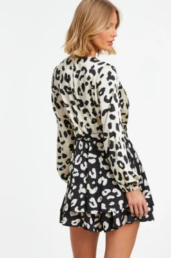 Quiz Cream Animal Print Wrap Playsuit New
