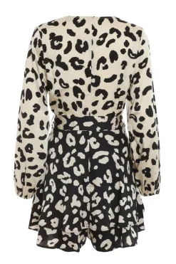 Quiz Cream Animal Print Wrap Playsuit New