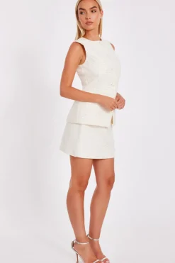 Quiz Cream Boucle Sequin Waistcoat