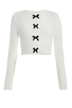 Quiz Cream Bow Front Cropped Jumper Discount