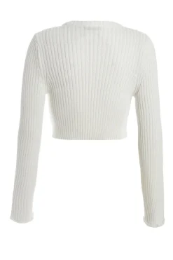 Quiz Cream Bow Front Cropped Jumper Discount