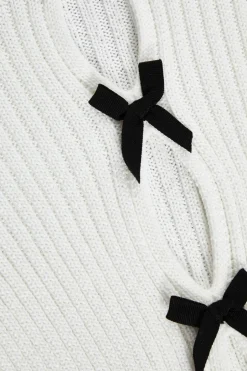 Quiz Cream Bow Front Cropped Jumper Discount